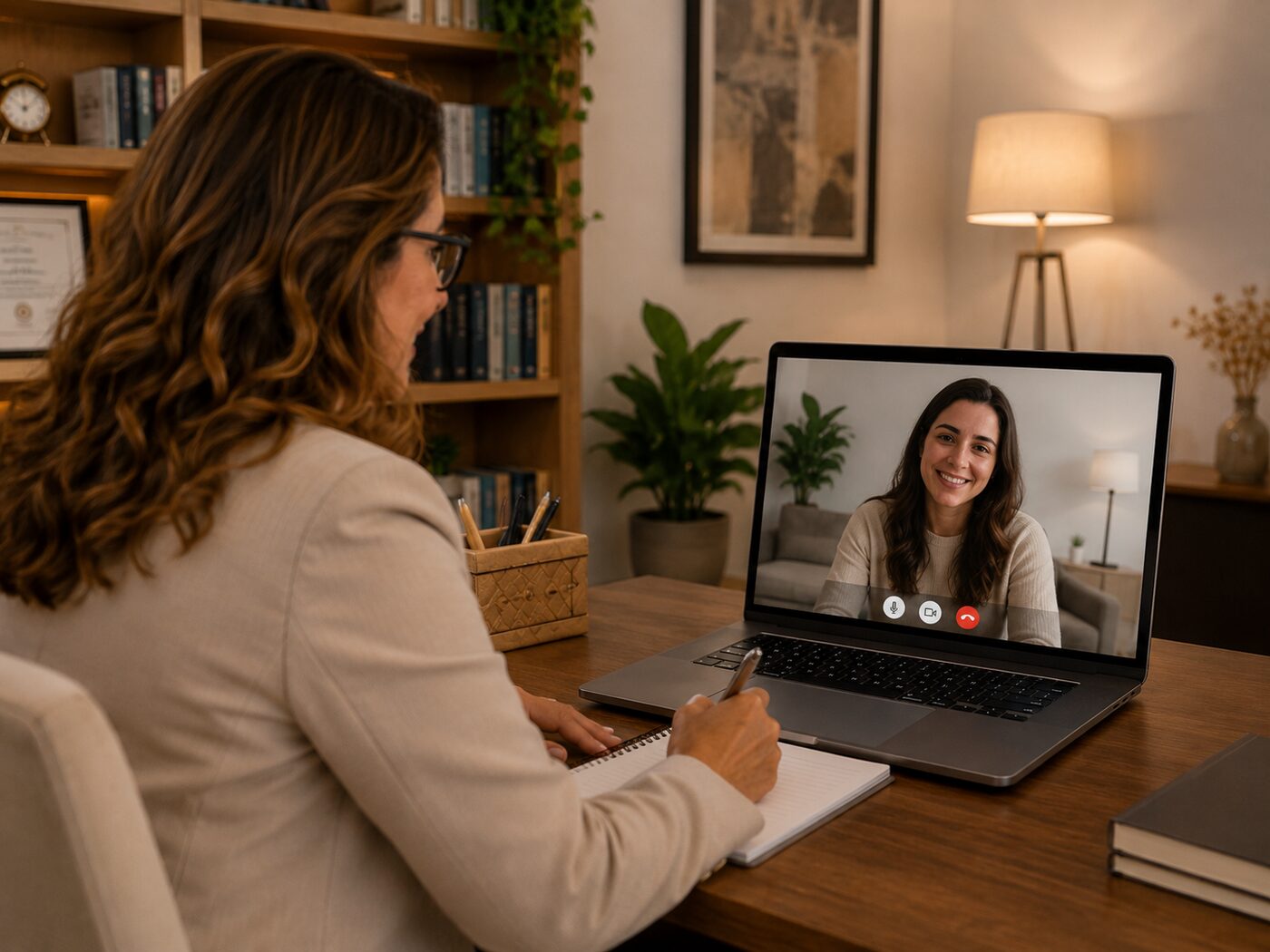 Sessão de terapia online por videochamada